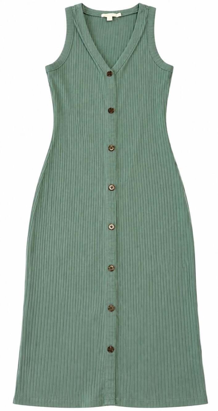 Threads 4 Thought Micah Organic Rib Tank Midi Dress Size M Teal Green Button Fro